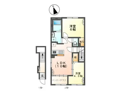 スターテラスⅡ三峯1丁目アパート(2LDK/2階)の間取り写真