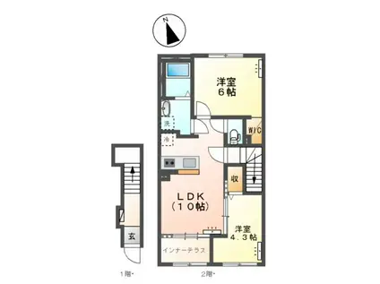 スターテラスⅡ三峯1丁目アパート(2LDK/2階)の間取り写真