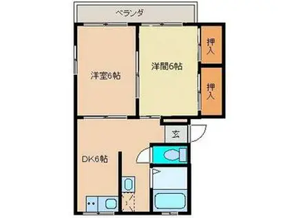 ヒルズ館林A(2DK/1階)の間取り写真