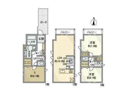 東急東横線 反町駅 徒歩4分 3階建 築11年(2SLDK)の間取り写真