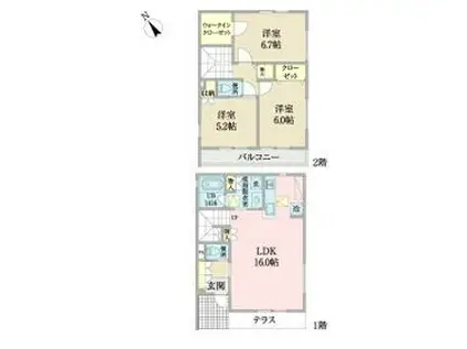 相模鉄道本線 和田町駅 徒歩2分 2階建 築1年(3LDK)の間取り写真