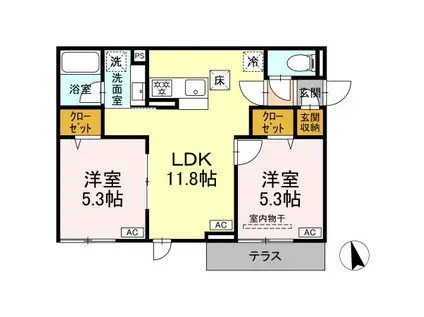 セレスティア東葛西 Ⅵ(2LDK/1階)の間取り写真