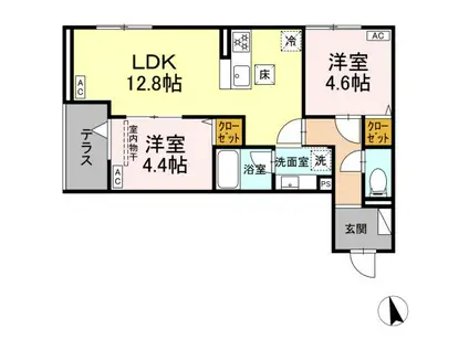 セレスティア東葛西 Ⅵ(2LDK/1階)の間取り写真