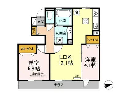 木犀館Ⅱ(2LDK/1階)の間取り写真