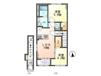グランフェリシア(2LDK/2階)の間取り写真