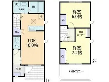 コンフォールⅡ B(2LDK/1階)の間取り写真