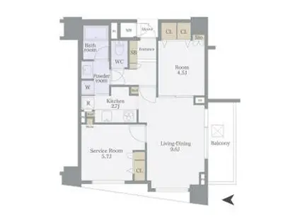 クレッセント麻布2(1SLDK/6階)の間取り写真