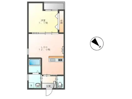 熊谷市新堀スイートテラス(1LDK/1階)の間取り写真