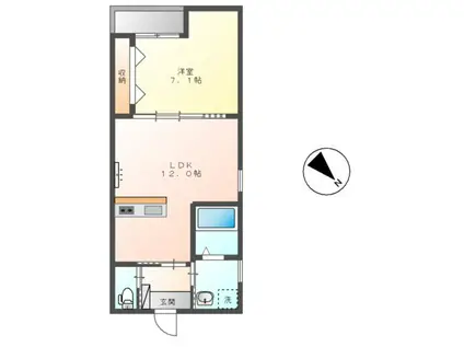 熊谷市新堀スイートテラス(1LDK/2階)の間取り写真