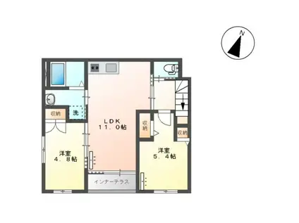熊谷市万平町2丁目スターテラスⅡ・L(2LDK/2階)の間取り写真