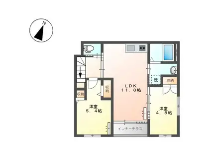 熊谷市万平町2丁目スターテラスⅡ・L(2LDK/2階)の間取り写真