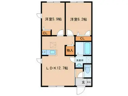 マーキュリーハイツ J棟(2LDK/1階)の間取り写真