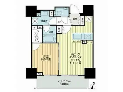 シティハウス四谷三丁目(1LDK/4階)の間取り写真