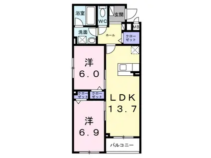 セレーシア北小岩(2LDK/1階)の間取り写真
