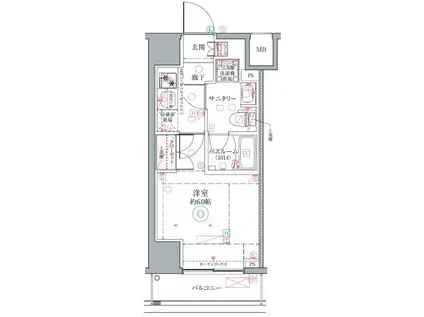 クレヴィスタ横浜関内Ⅱ(1K/3階)の間取り写真