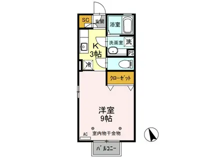 デジール2(1K/2階)の間取り写真