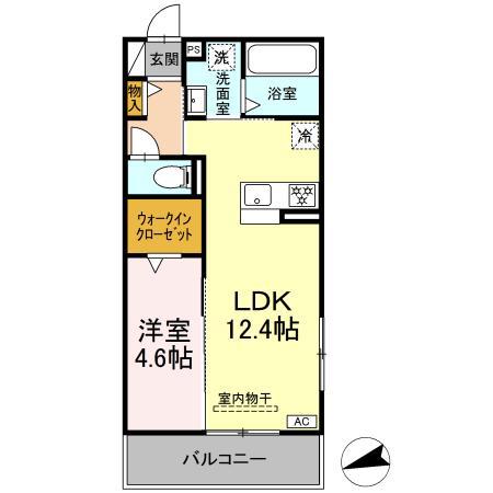 D-HILLS佐藤Ⅲ(1LDK/3階)の間取り写真