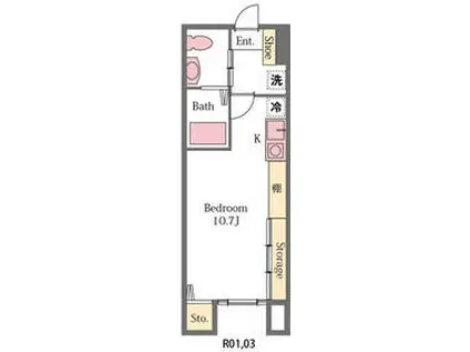 プリムラ(ワンルーム/2階)の間取り写真