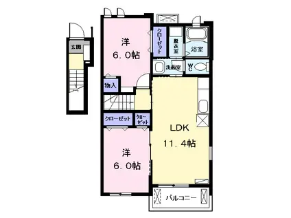 プラシードⅡ(2LDK/2階)の間取り写真