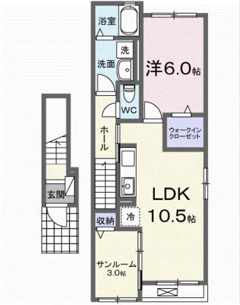 ヒカルサ藤枝茶町Ⅱ(1LDK/2階)の間取り写真
