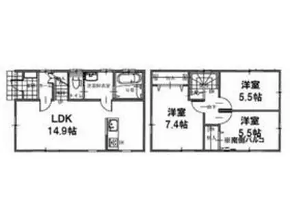 武蔵野線 東浦和駅 徒歩23分 2階建 築5年(3LDK)の間取り写真
