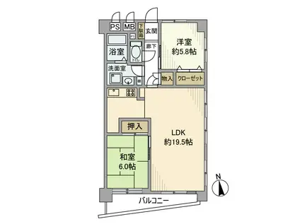 西武鉄道新宿線 久米川駅 徒歩4分 6階建 築41年(2LDK)の間取り写真