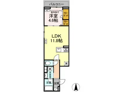 セレスティア大谷田Ⅲ(1LDK/3階)の間取り写真