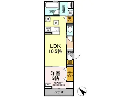 D CREST 中之郷2丁目(1LDK/1階)の間取り写真