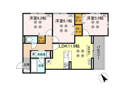 D-KISARIA WⅡ(3LDK/2階)の間取り写真