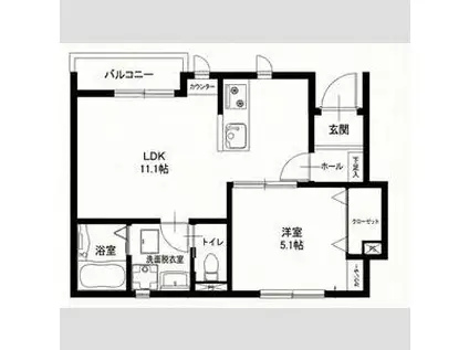 リーブルファイン一宮市乾町Ⅱ 2号棟(1LDK/1階)の間取り写真
