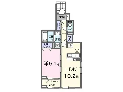 パ・マルⅡ(1LDK/1階)の間取り写真