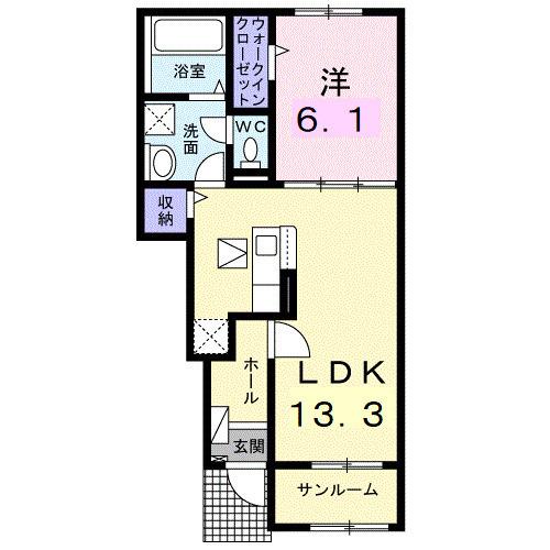 レスポワール D(1LDK/1階)の間取り写真