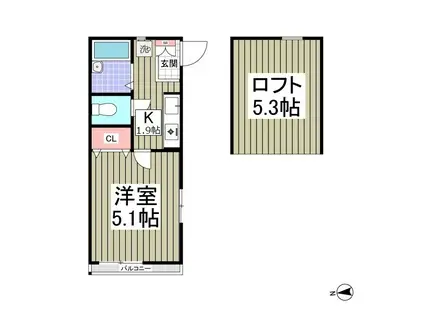 ラウレア上福岡(1K/2階)の間取り写真