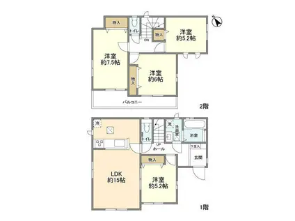 京浜東北・根岸線 大宮駅(埼玉) バス乗車時間：21分 水判土バス停で下車 徒歩3分 2階建 築1年(4LDK)の間取り写真