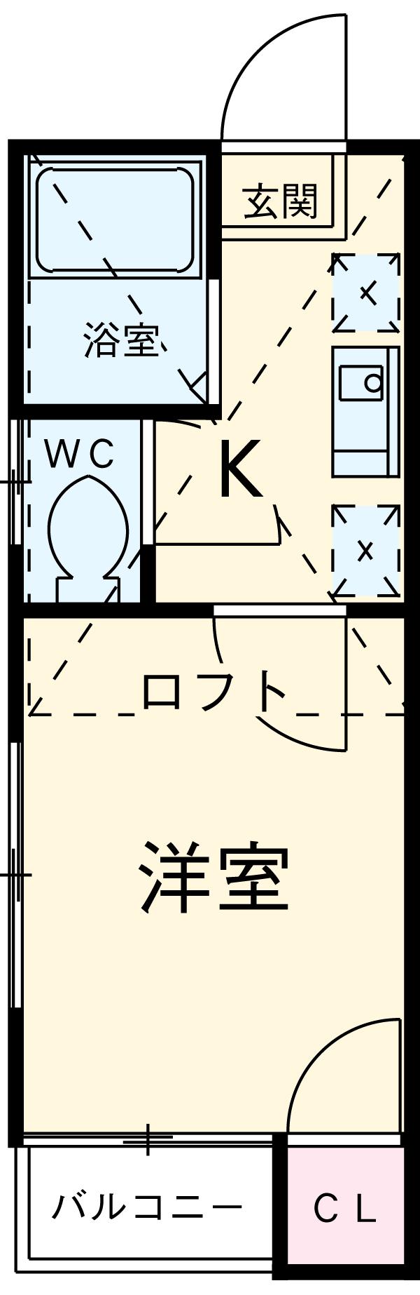 プランドール名楽(1K/1階)の間取り写真