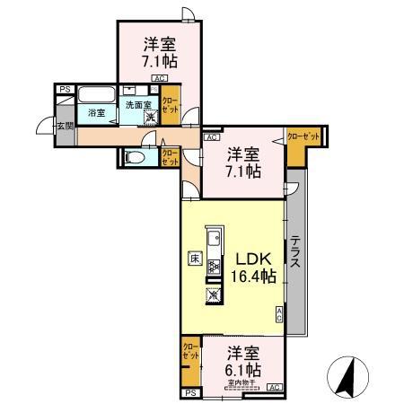 オードリーコート(3LDK/1階)の間取り写真