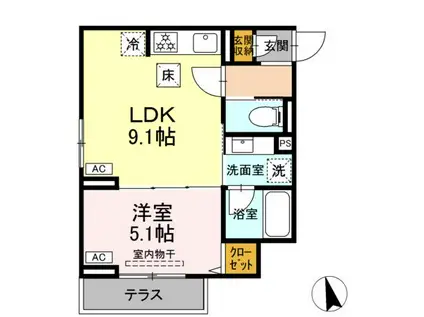 セレスティア栗原Ⅱ(1LDK/1階)の間取り写真