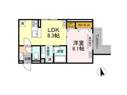 セレスティア栗原Ⅱ(1LDK/2階)の間取り写真