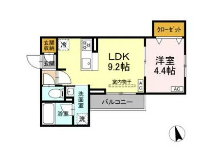 セレスティア栗原Ⅱ(1LDK/2階)の間取り写真