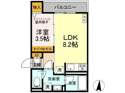 セレスティア本荘中ノ町A(1LDK/2階)の間取り写真