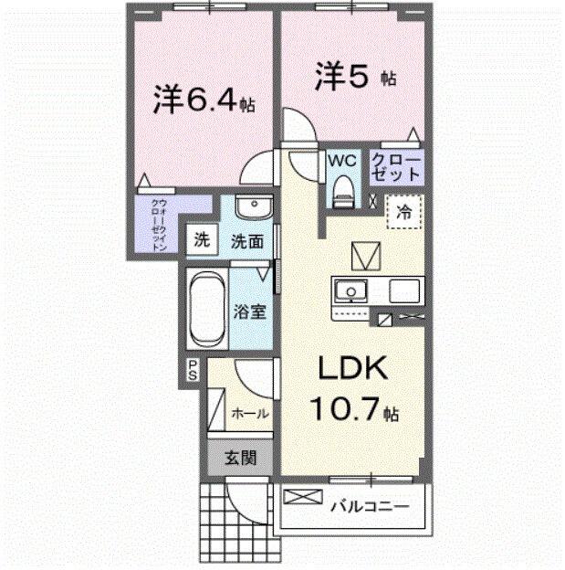 ティール(2LDK/1階)の間取り写真