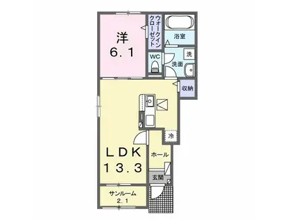 シャトン B(1LDK/1階)の間取り写真