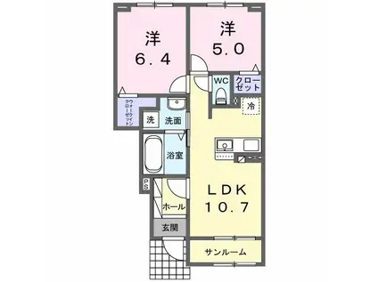 グランルッソ(2LDK/1階)の間取り写真