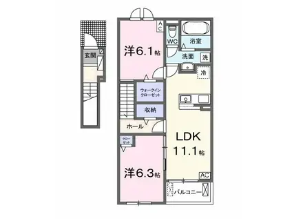 U-プラシードⅠ(2LDK/2階)の間取り写真