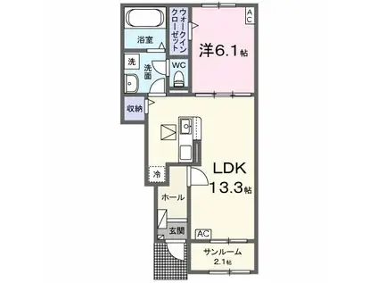 U-プラシードⅡ(1LDK/1階)の間取り写真