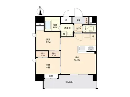 LIVE CASA姪浜(2LDK/9階)の間取り写真