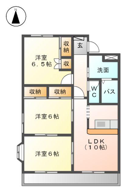 ヴァンヴェール五明 A棟(3LDK/3階)の間取り写真