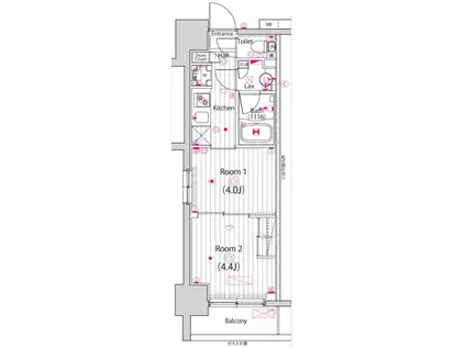 ガーラ・ステーション川崎平間(2K/4階)の間取り写真