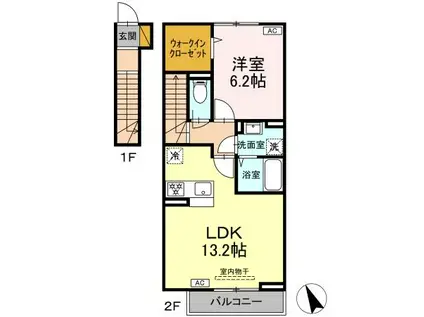 クレアール石井(1LDK/2階)の間取り写真