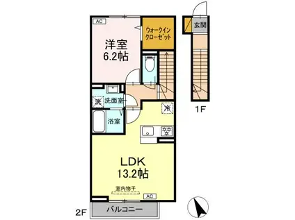 クレアール石井(1LDK/2階)の間取り写真